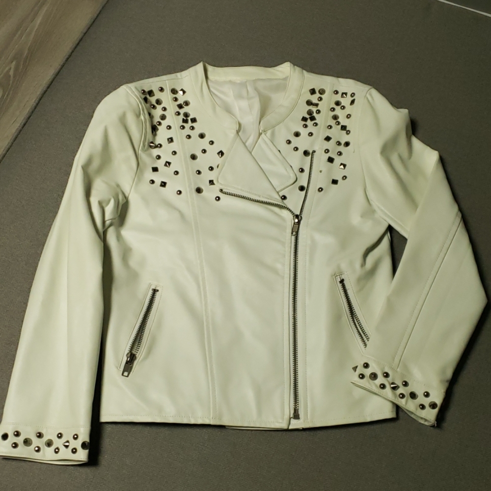 White Faux Leather Stud Jacket